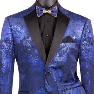 VINCI Men's Paisley Embossed Tuxedo Dinner Jacket 4XL 50 Royal NWT